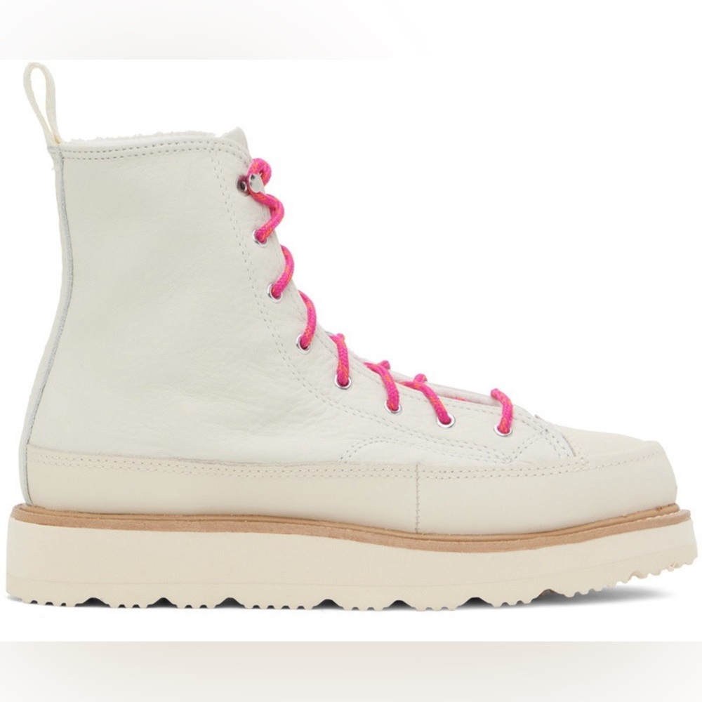 Converse White High-Top Sneakers/Boots with Pink Laces